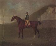John Nost Sartorius, 'Creeper' a Bay colt with Jockey up at the Starting post at the Running Gap in the Devils Ditch,Newmarket